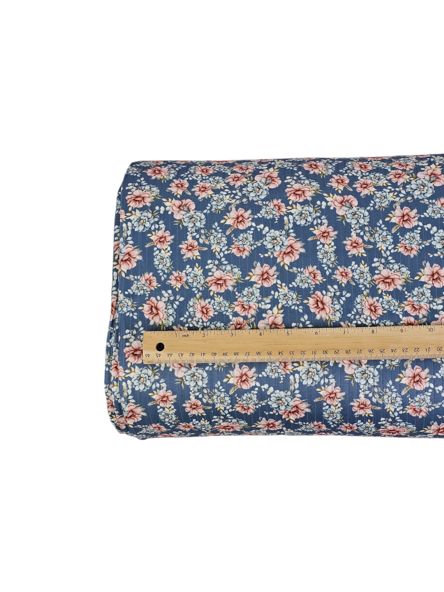 * Unique Design * Poly Ribbed Knit Vintage Floral Slate Blue