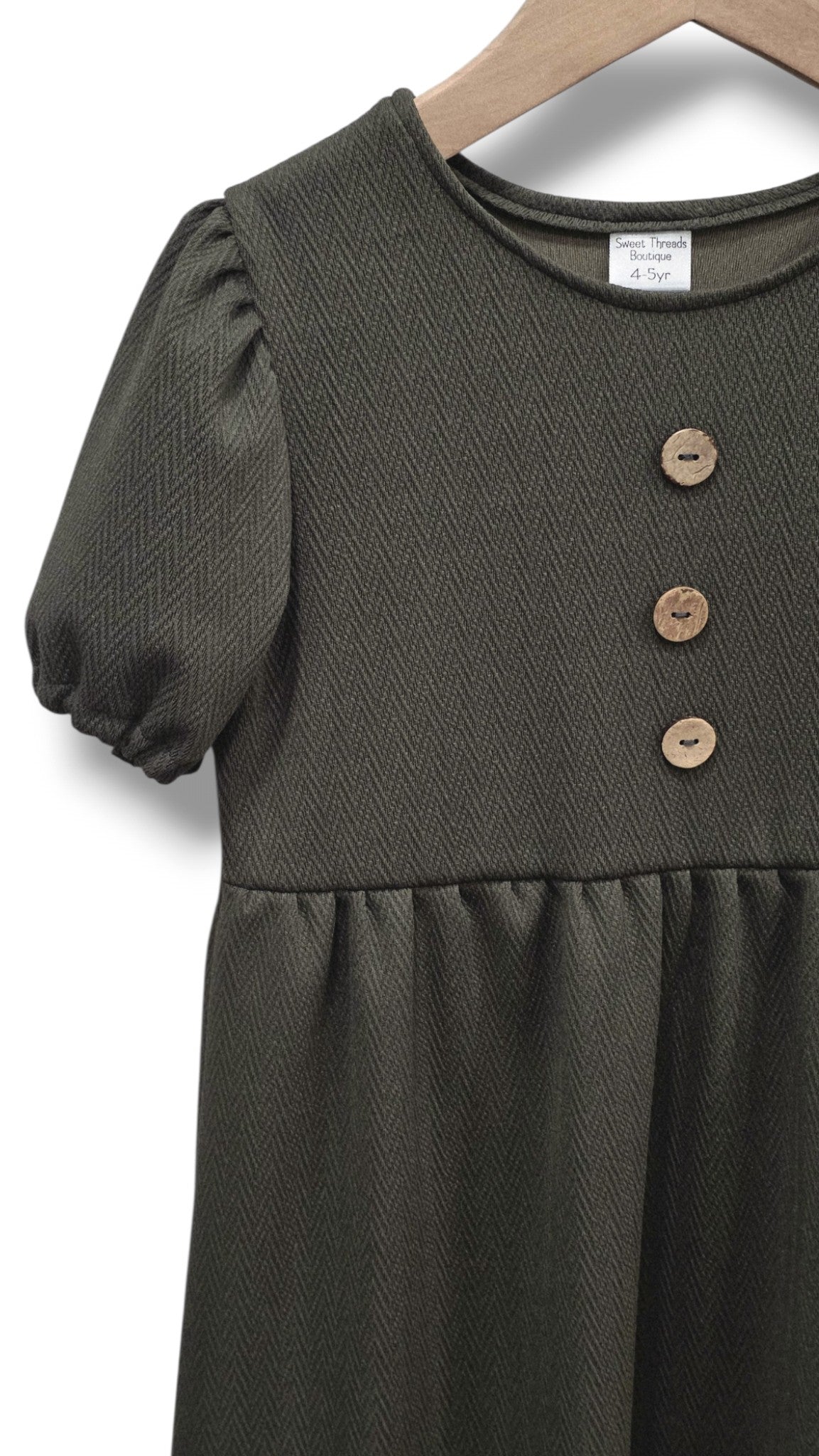 4-5 Yr Solid Pine Green Knit Dress