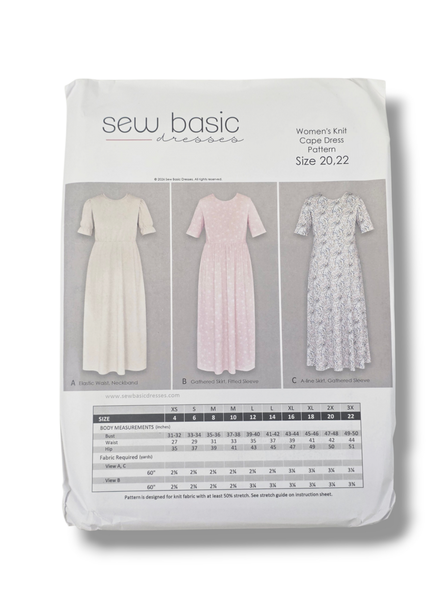 Women's Knit Dress Pattern Sizes 20-22