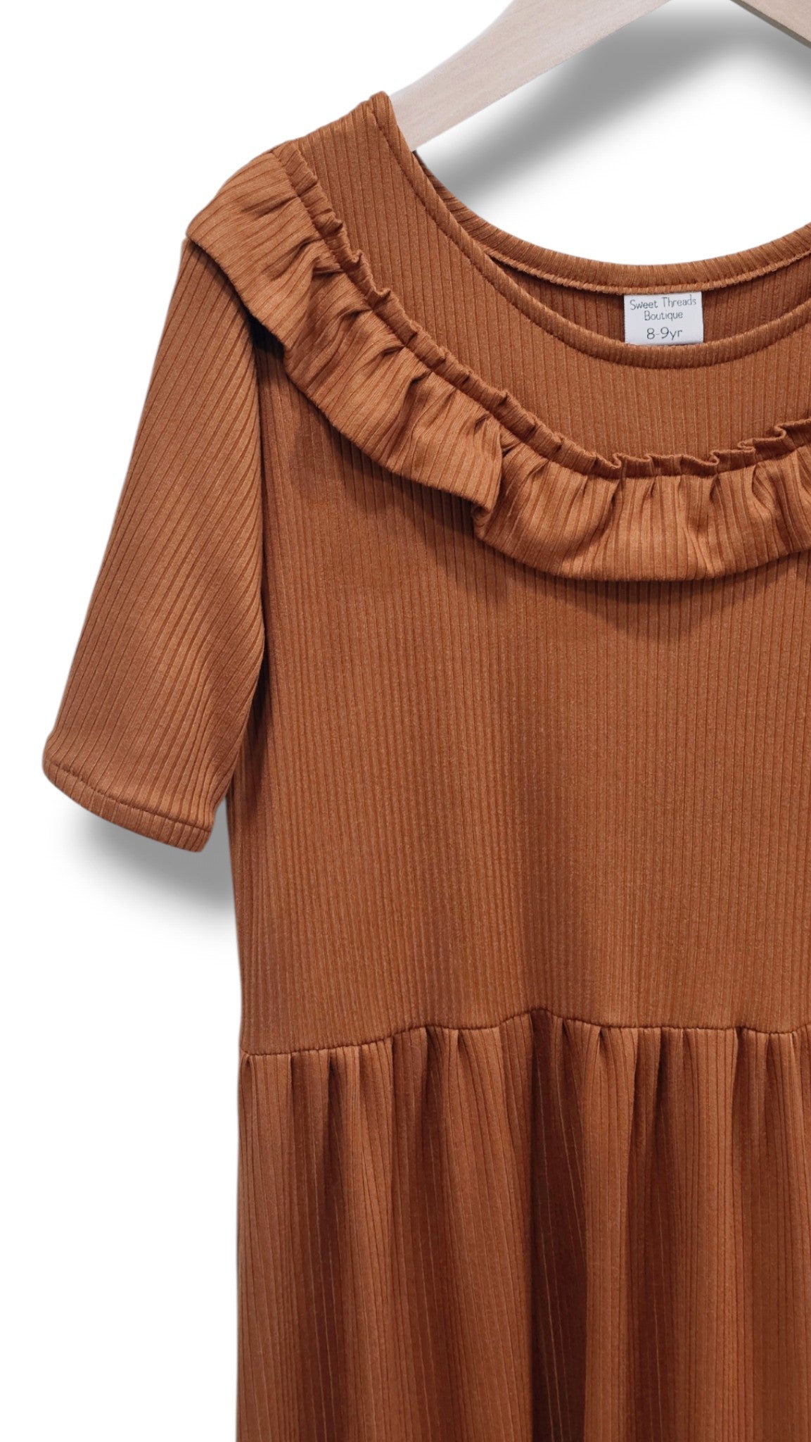8-9 Yr Solid Burnt Orange Knit Dress