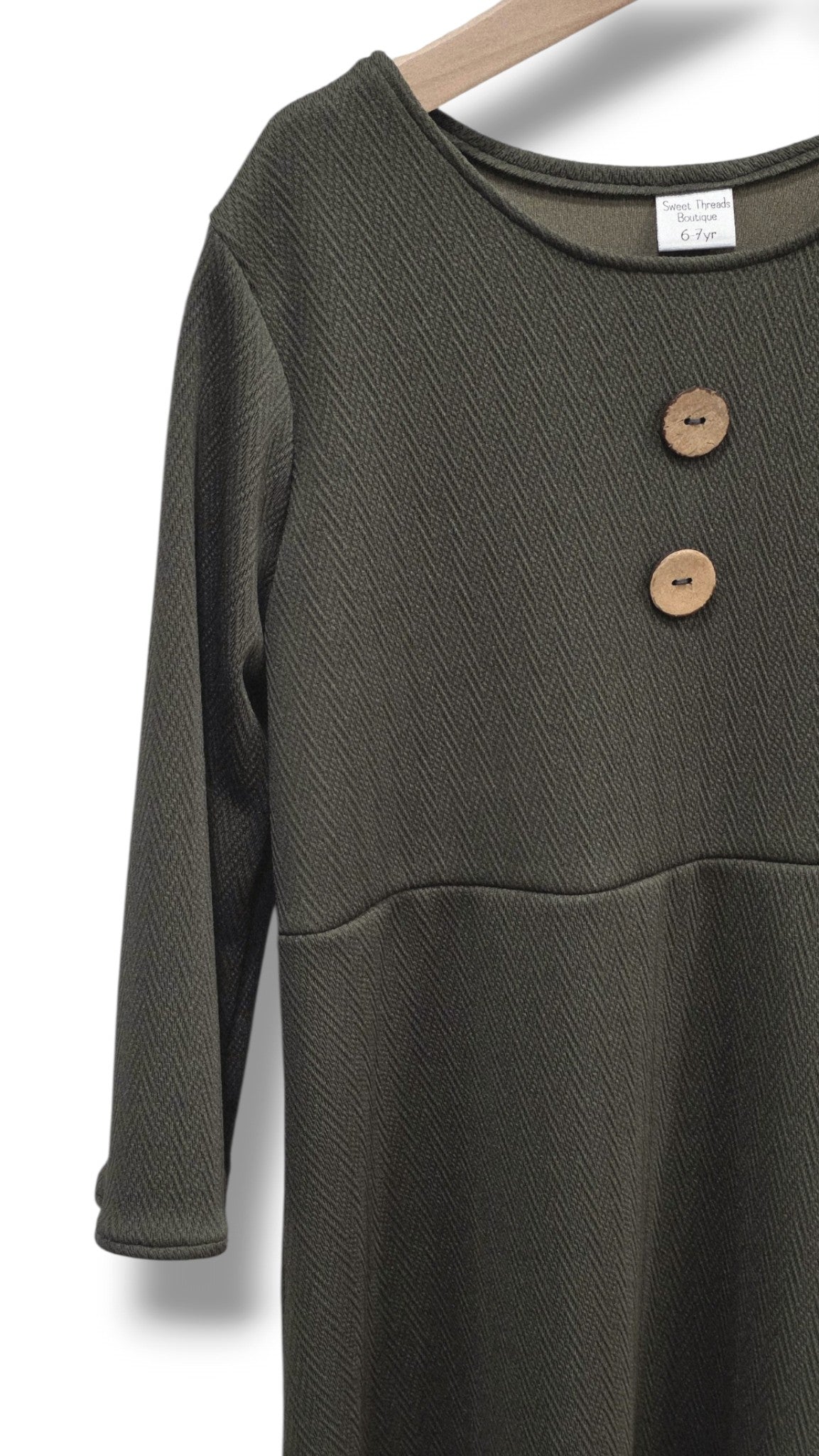 6-7 Yr Solid Pine Green Knit Dress
