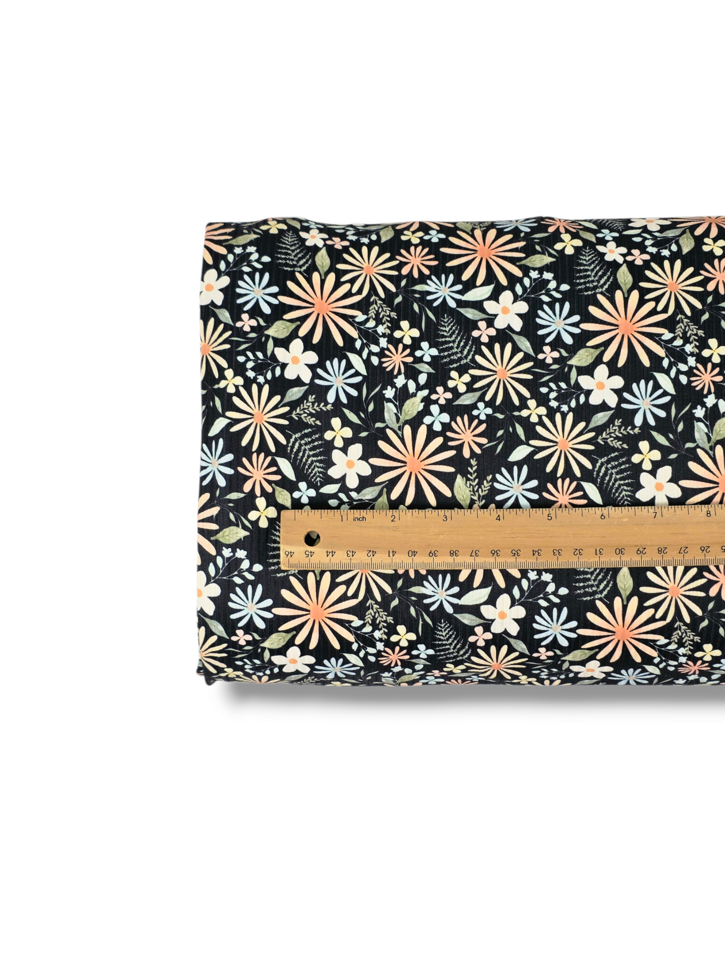 * Unique Design * Willow Ribbed Knit Spring Fern Floral Black