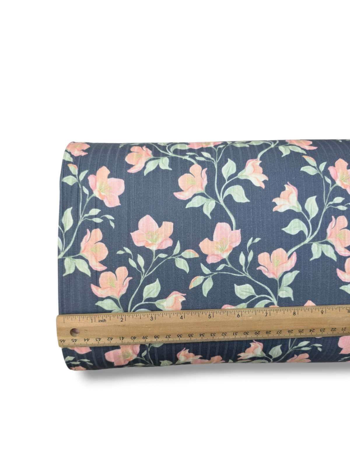 *Unique Design* Cotton Feel Ribbed Knit Peach Florals Navy