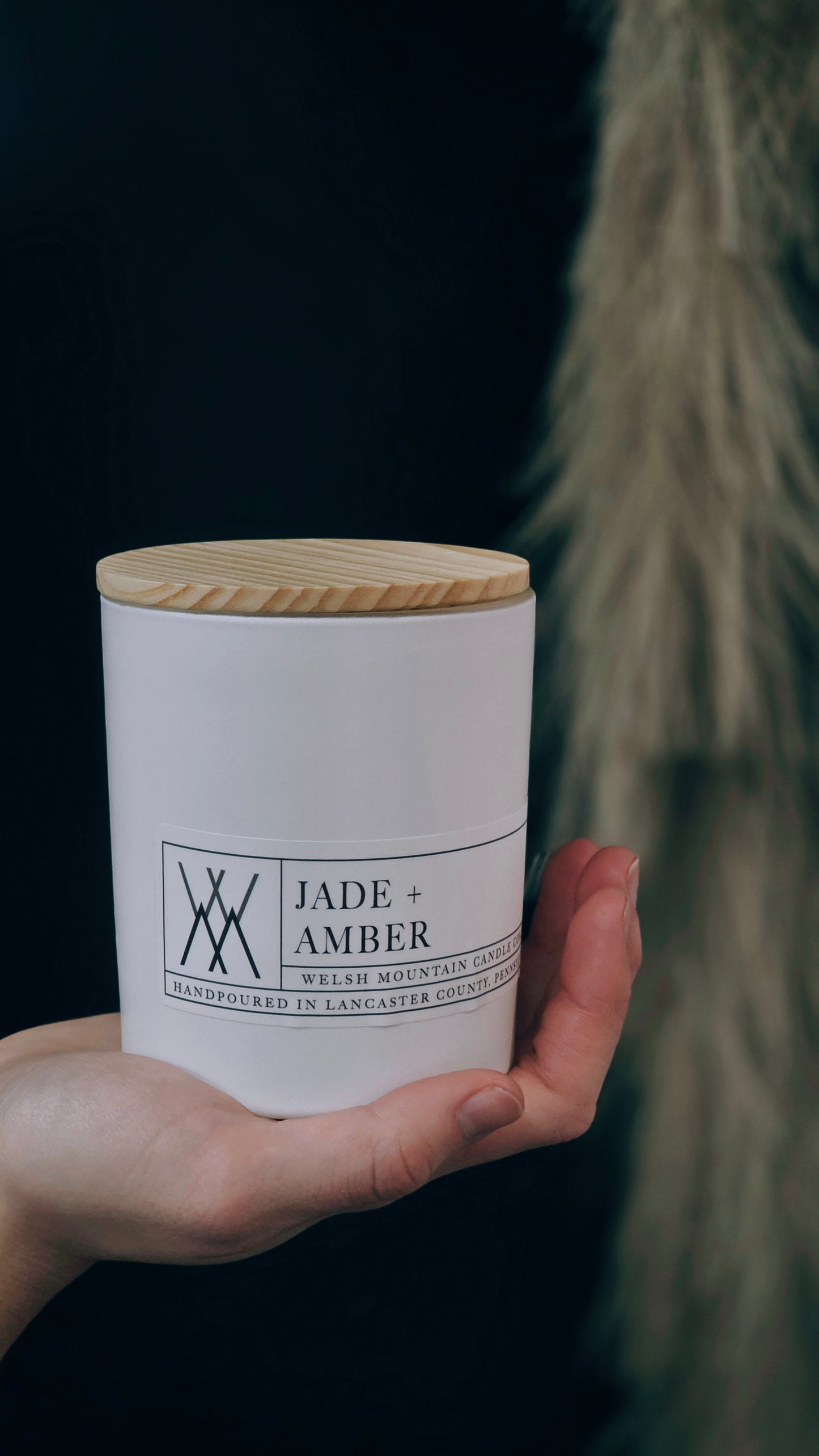 Jade + Amber Coconut Wax Candle White Bamboo Lid 16 oz