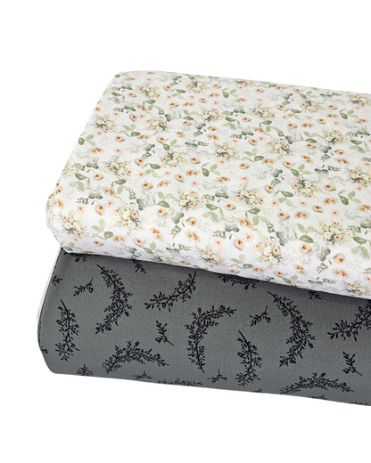 *Unique Design* Poly Slub Midnight Vines Misty Sage