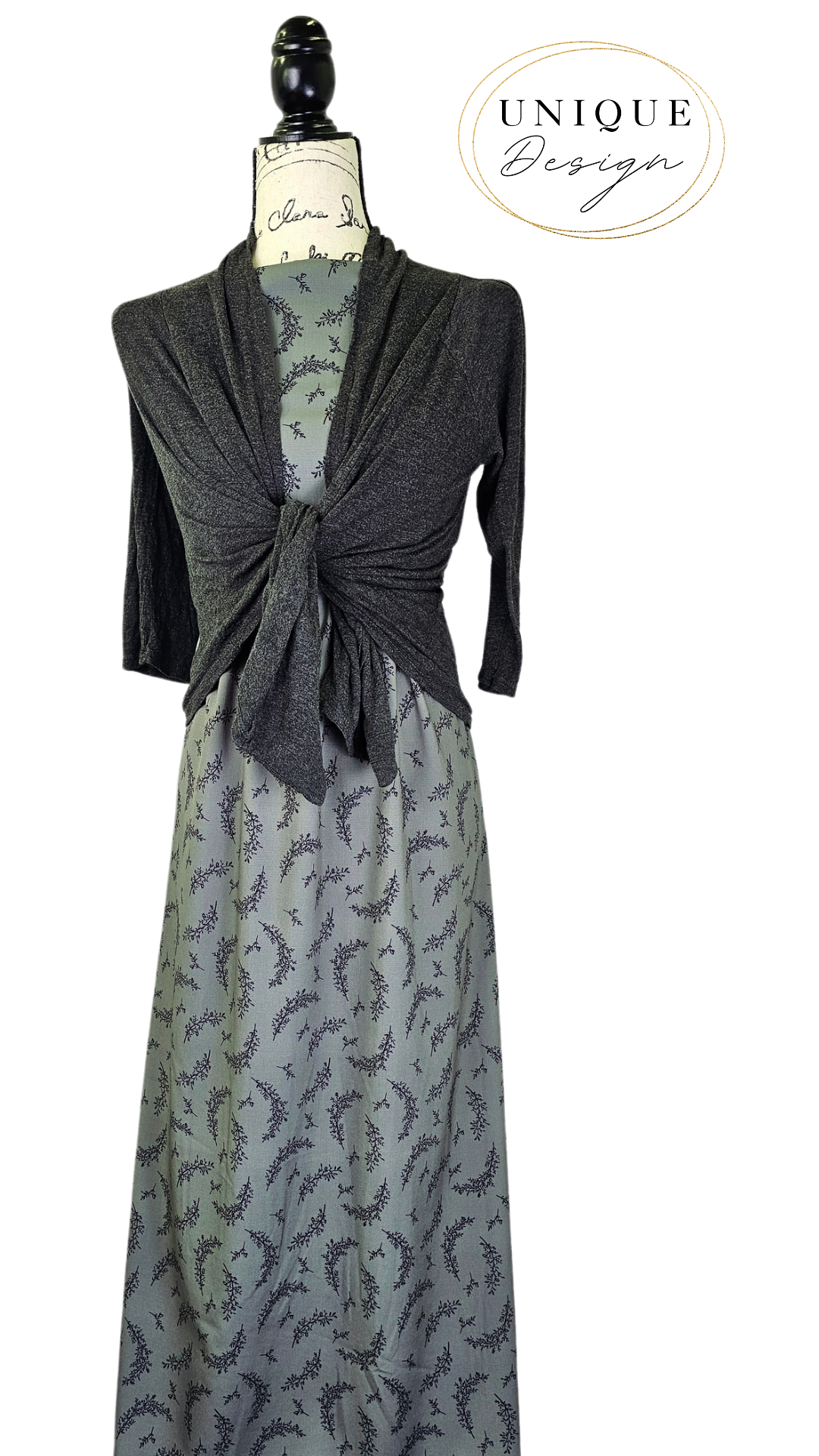 *Unique Design* Poly Slub Midnight Vines Misty Sage