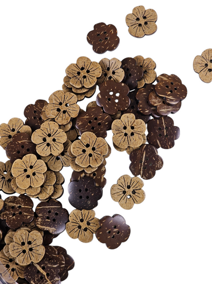 Wooden Brown Flower Buttons