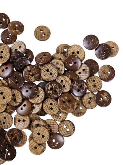 Wooden Brown Buttons Round Criss-Cross