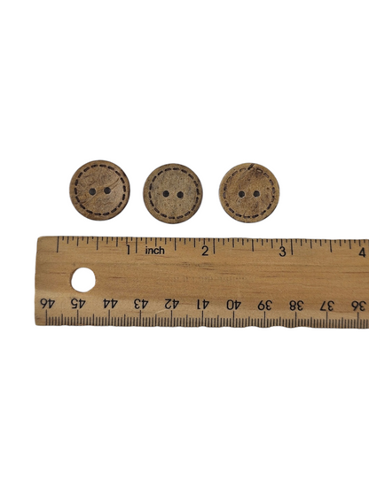Wooden Brown Buttons 20mm W/Dotted Line