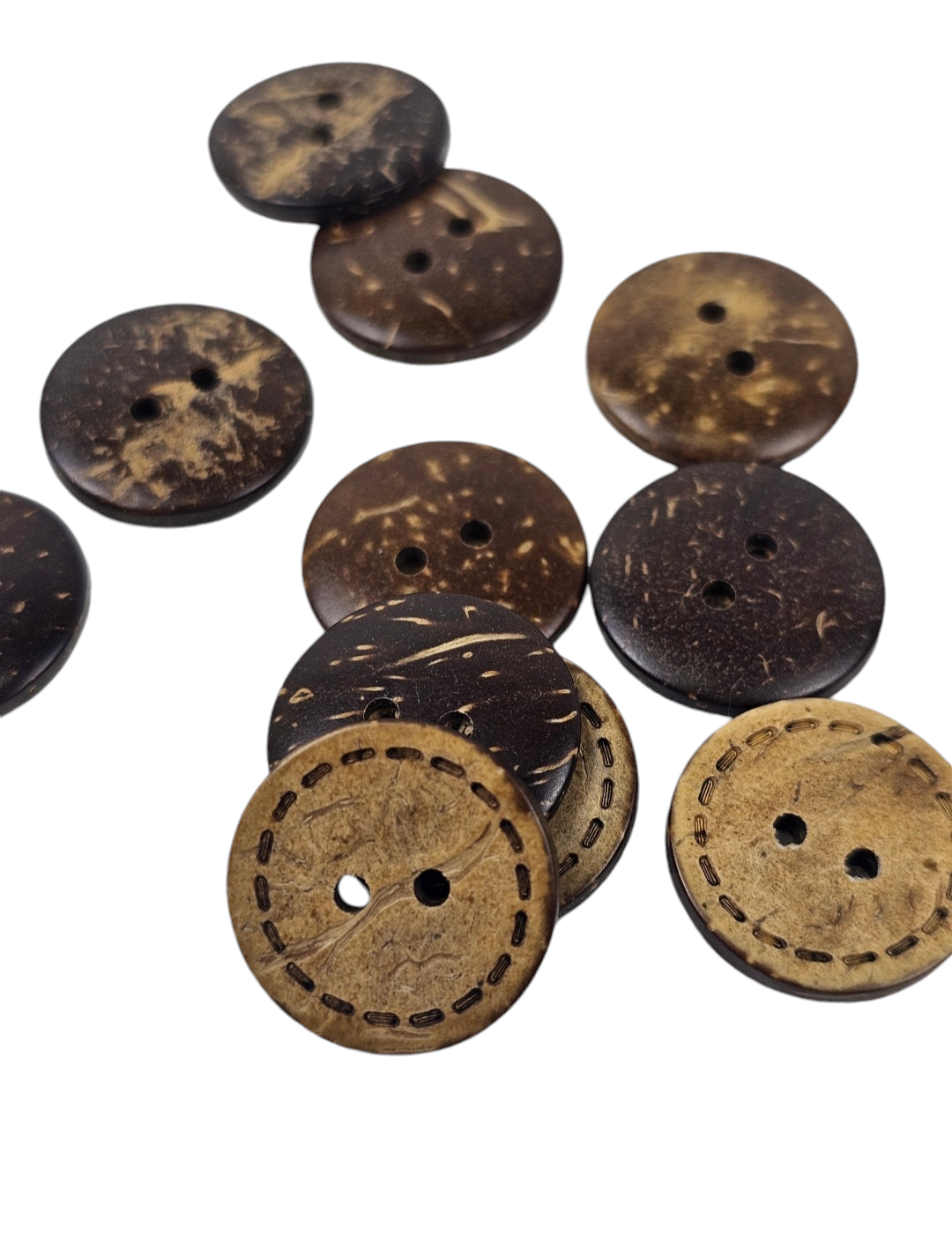 Wooden Brown Buttons 20mm W/Dotted Line