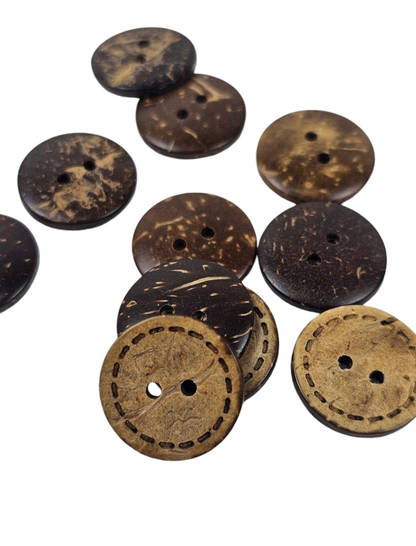Wooden Brown Buttons 20mm W/Dotted Line