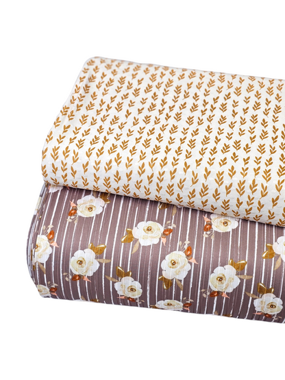 *Unique Design* Poly Ribbed Knit Watercolor Rose Stripe Cocoa