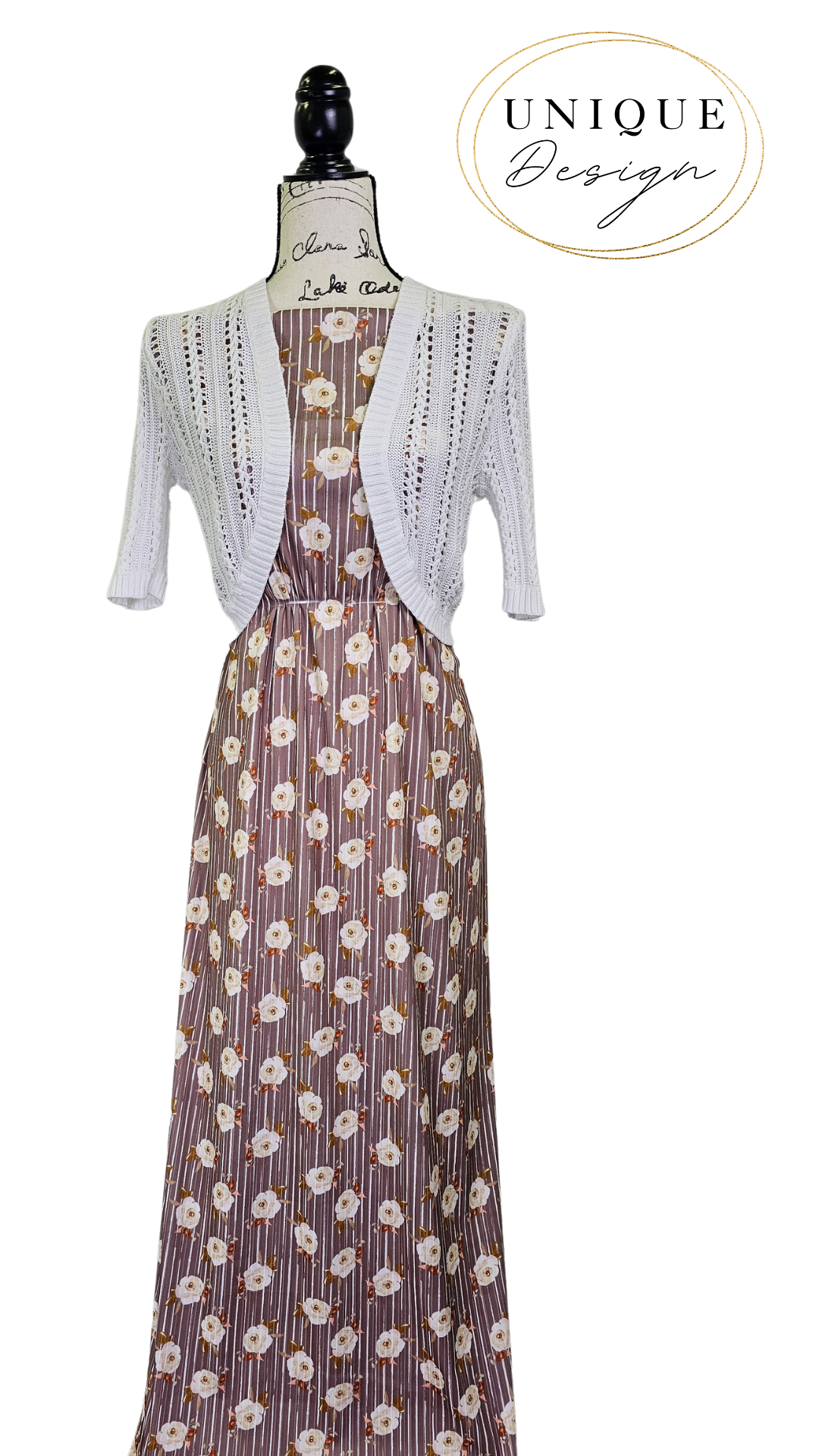 *Unique Design* Poly Ribbed Knit Watercolor Rose Stripe Cocoa