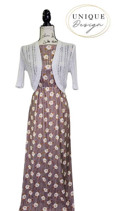 *Unique Design* Poly Ribbed Knit Watercolor Rose Stripe Cocoa