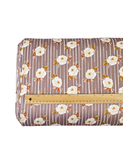 *Unique Design* Poly Ribbed Knit Watercolor Rose Stripe Cocoa