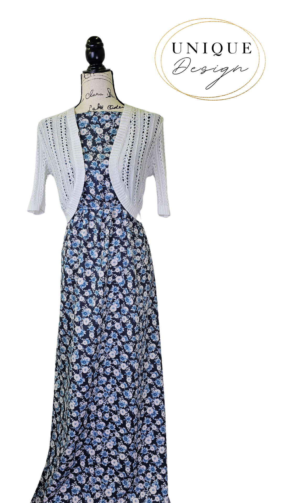 * Unique Design * Pineskin Vintage Floral Denim Blue