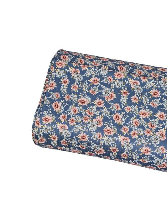 * Unique Design * Poly Ribbed Knit Vintage Floral Slate Blue