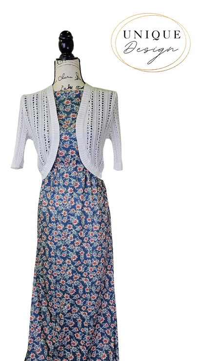 * Unique Design * Poly Ribbed Knit Vintage Floral Slate Blue