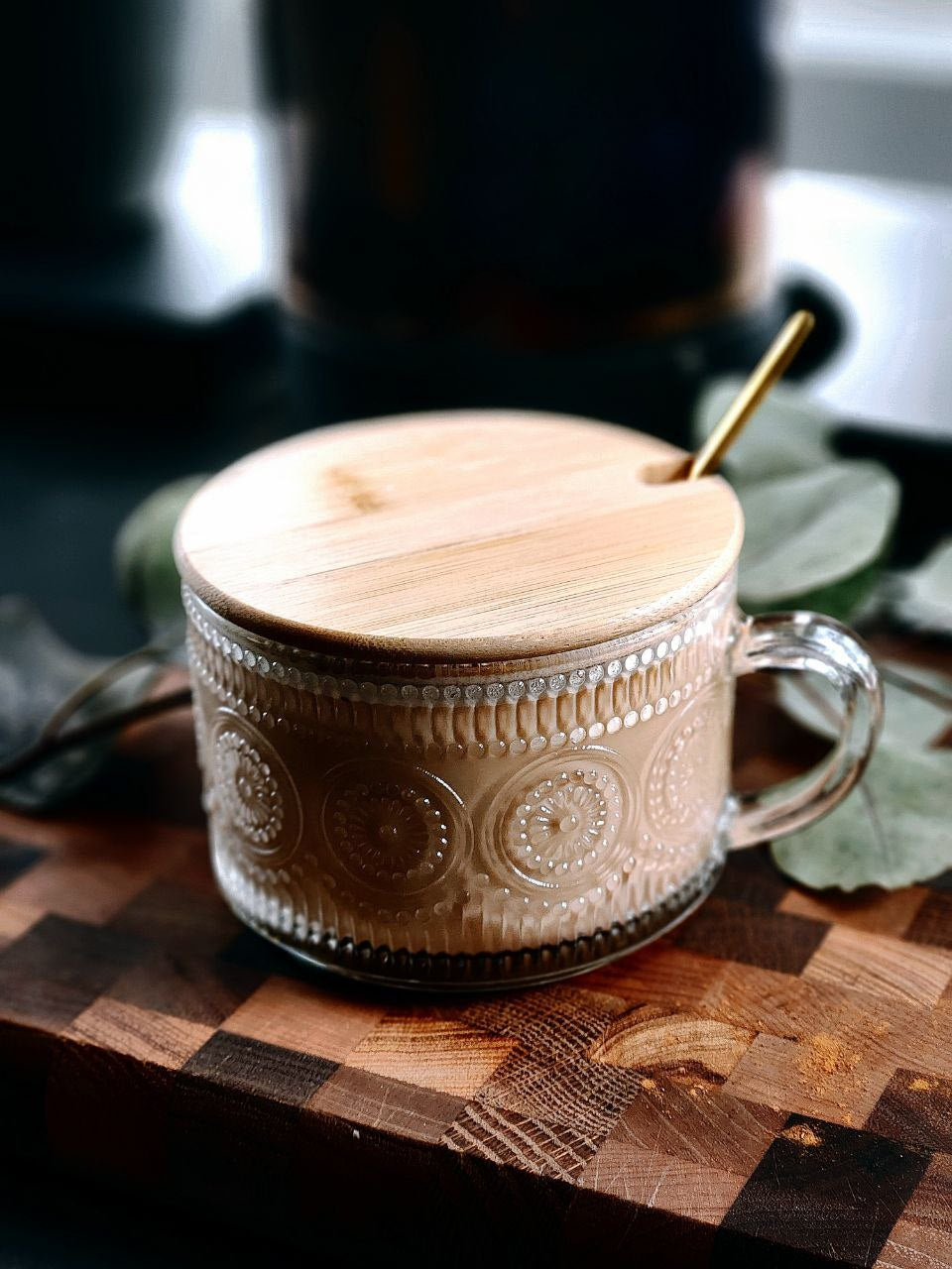 Vintage Glass Coffee Cup w/ Gold Spoon