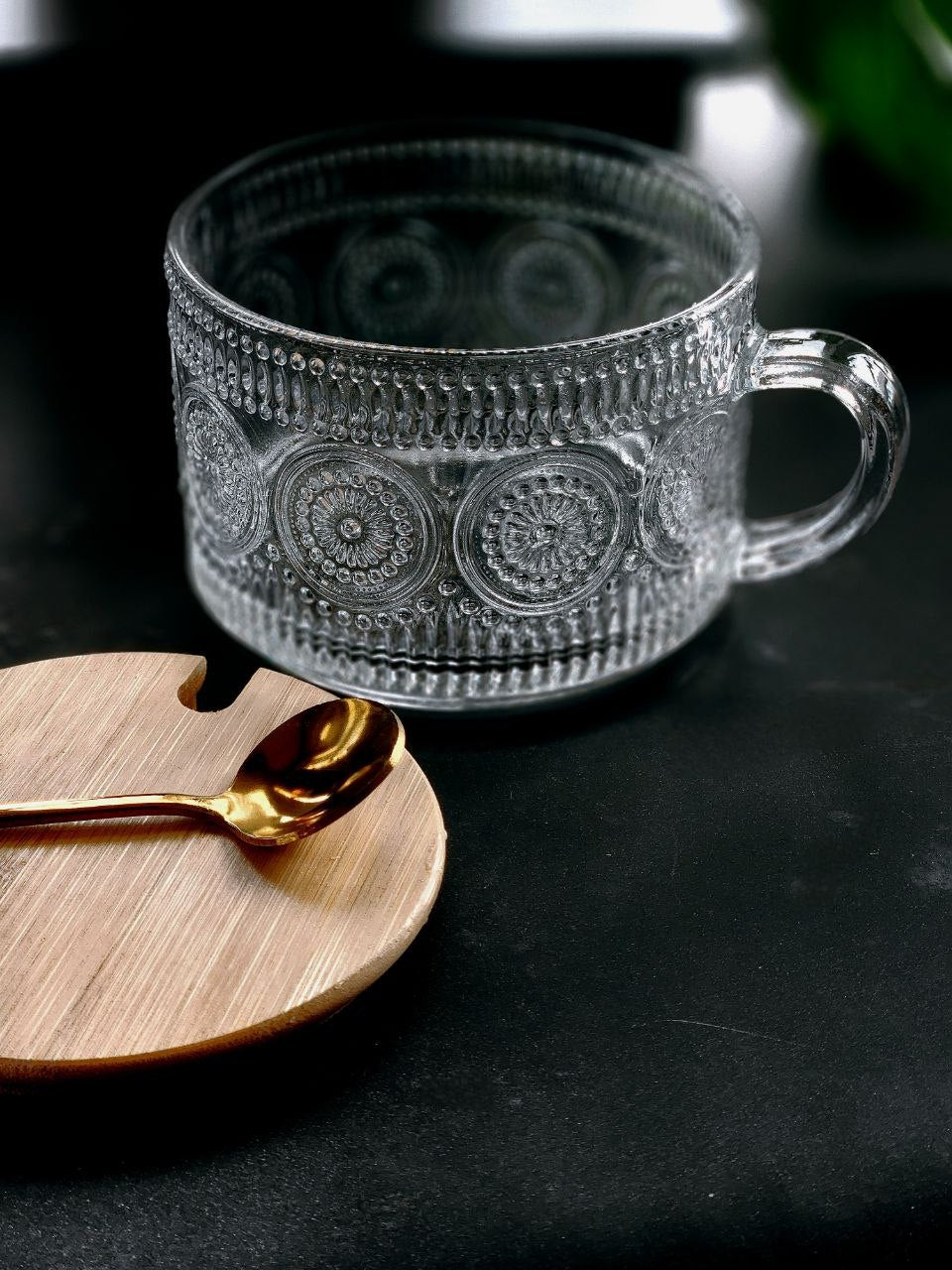 Vintage Glass Coffee Cup w/ Gold Spoon