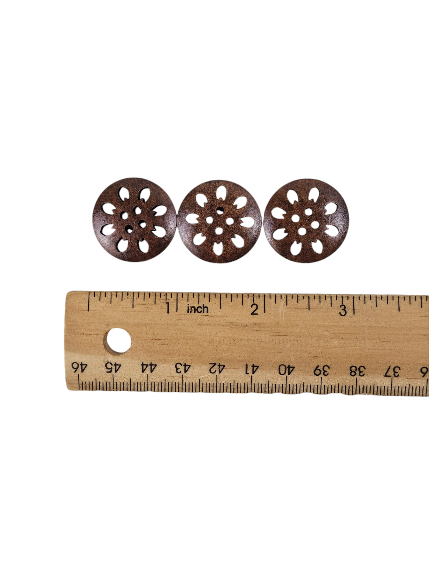 Wooden Brown Floral Button