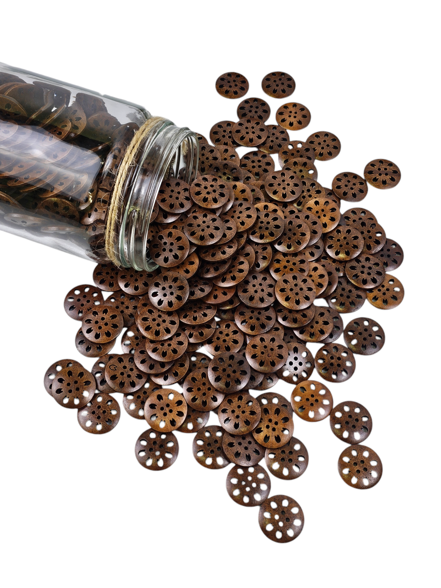 Wooden Brown Floral Button