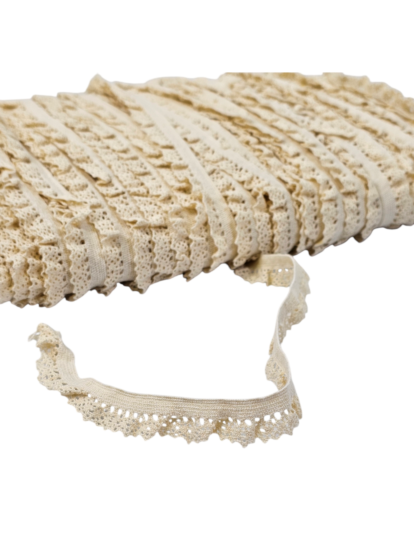 Natural 'Ruffled' Cotton Cluny Stretch Lace