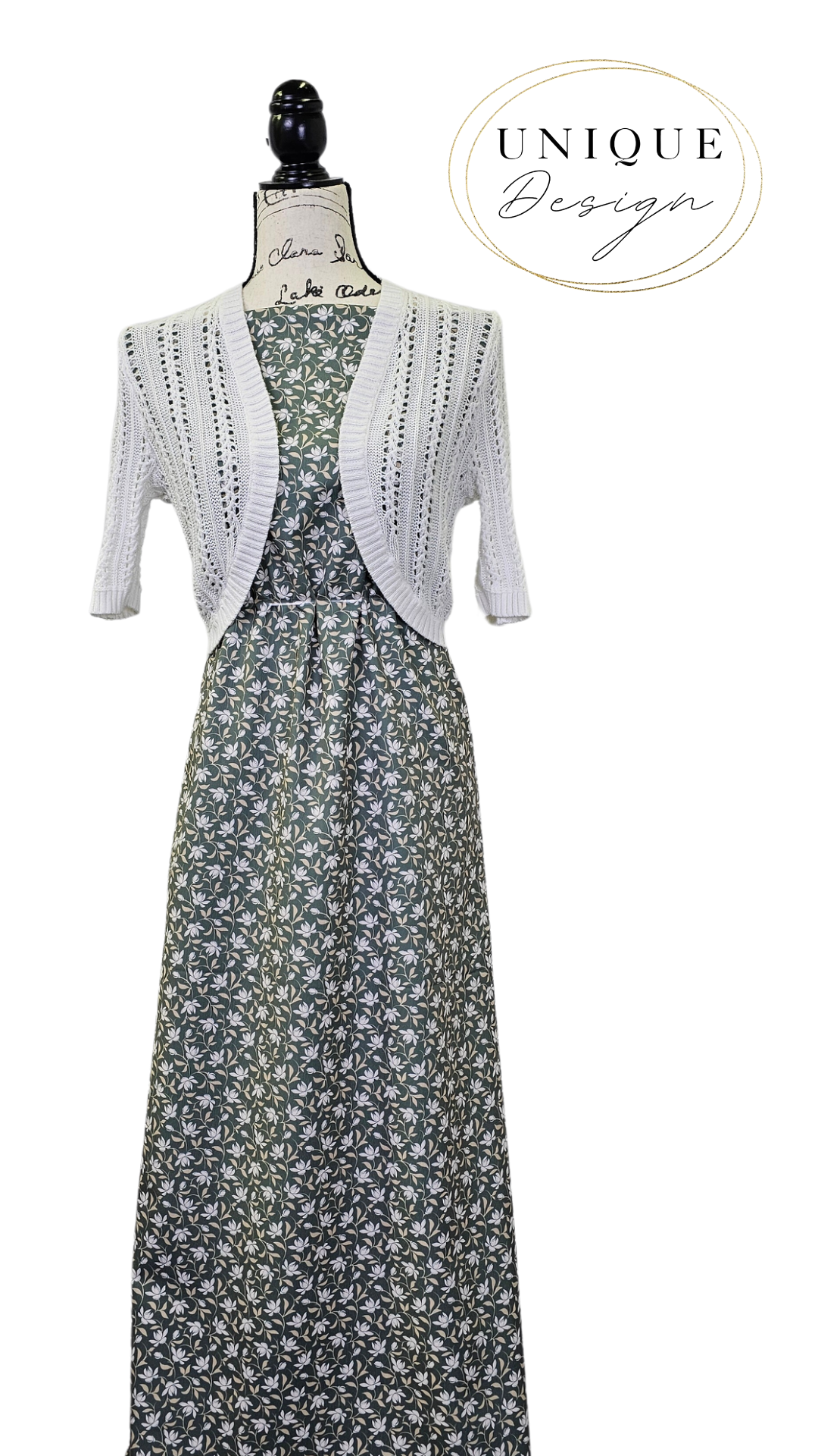 * Unique Design * Pineskin Sm Ivory Blossom Green