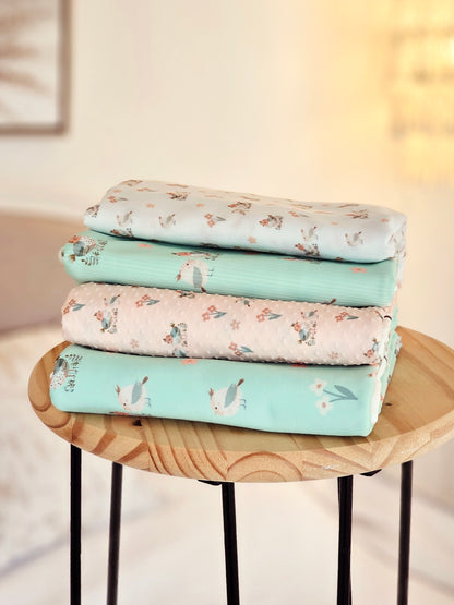 * Unique Design * Cotton Gauze Spring Songbirds White