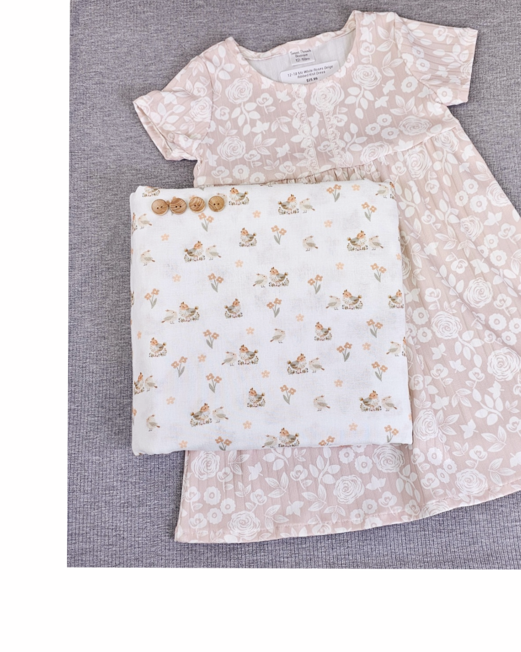 * Unique Design * Cotton Gauze Spring Songbirds White