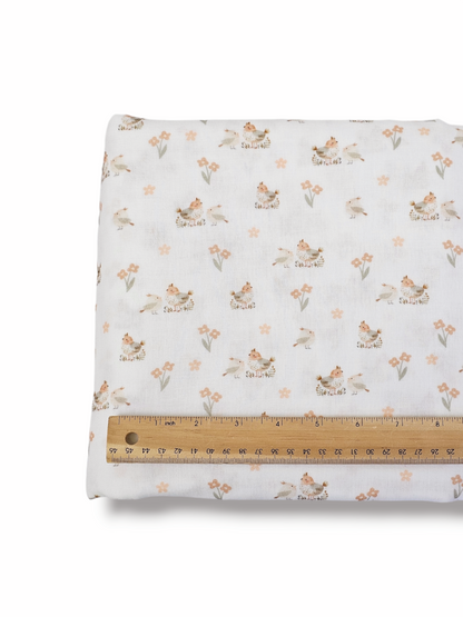 * Unique Design * Cotton Gauze Spring Songbirds White