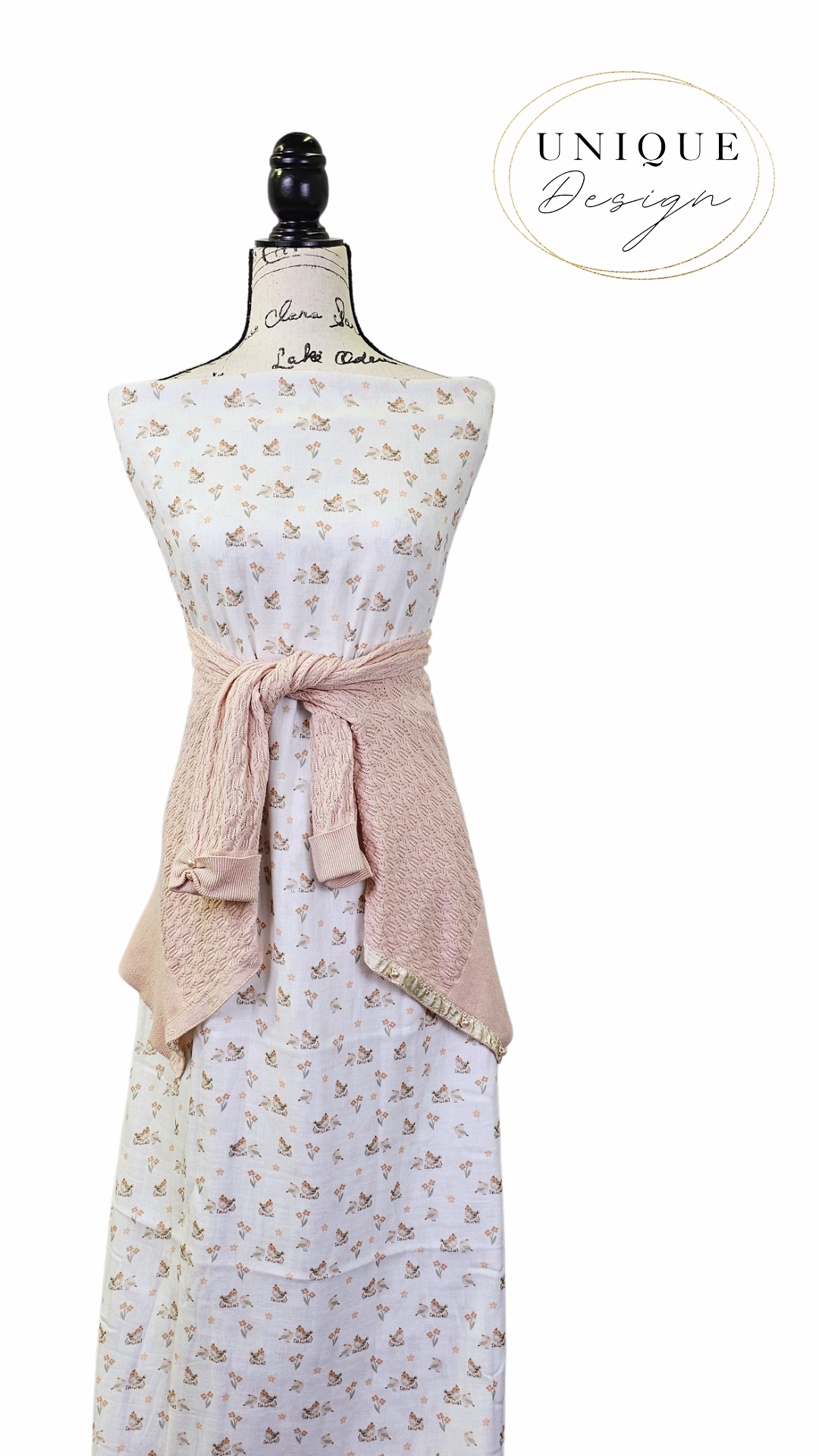 * Unique Design * Cotton Gauze Spring Songbirds White