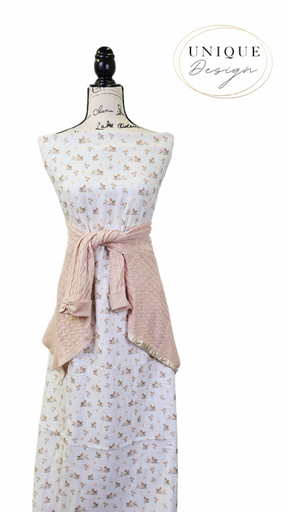 * Unique Design * Cotton Gauze Spring Songbirds White