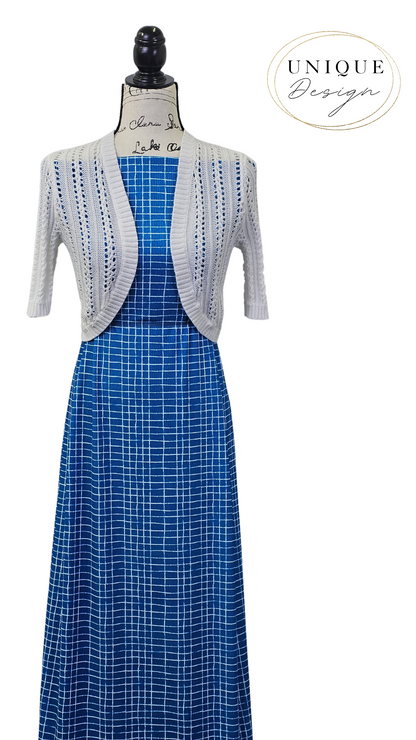 * Unique Design * Willow Ribbed Knit Petite Plaid Royal Blue