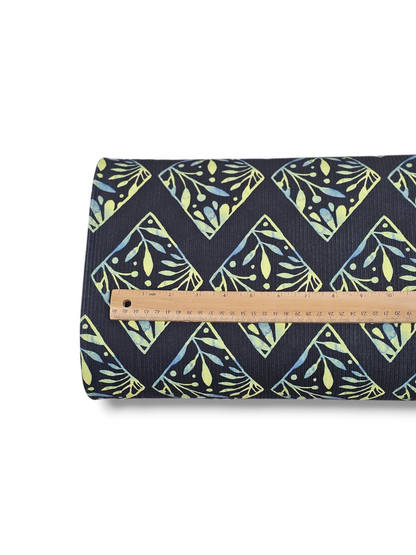 * Unique Design * Willow Ribbed Knit Green Leaf Diamond Black