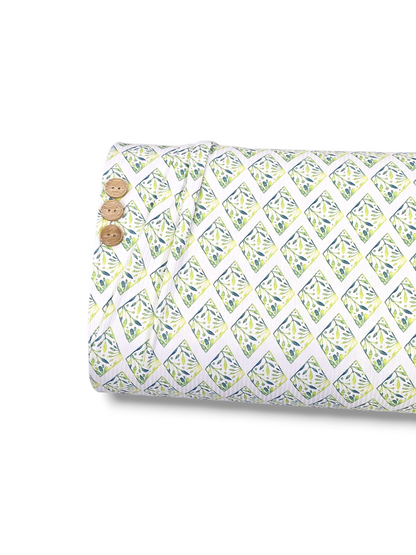 * Unique Design * Willow Ribbed Knit Green Leaf Diamond White
