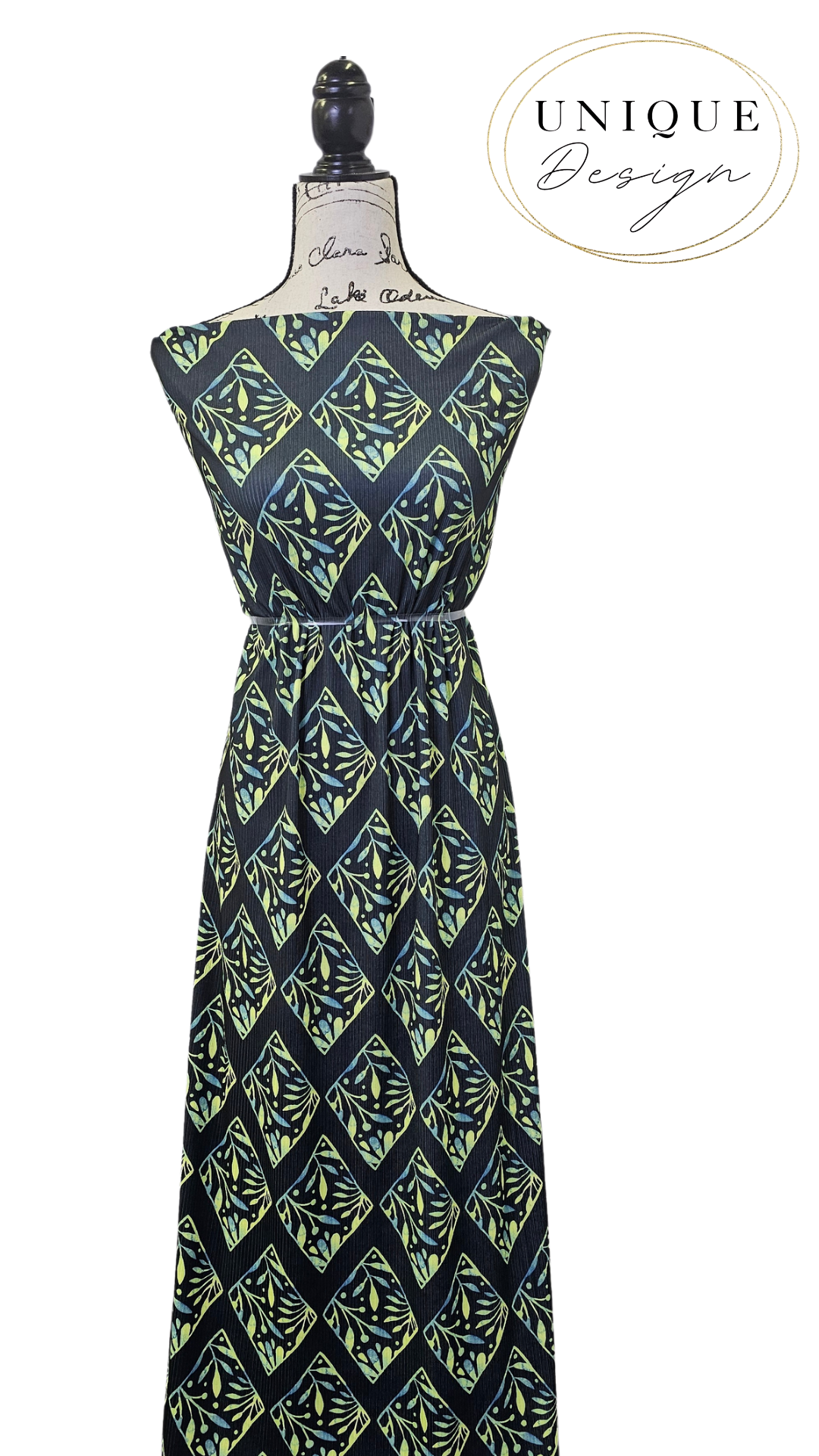 * Unique Design * Willow Ribbed Knit Green Leaf Diamond Black