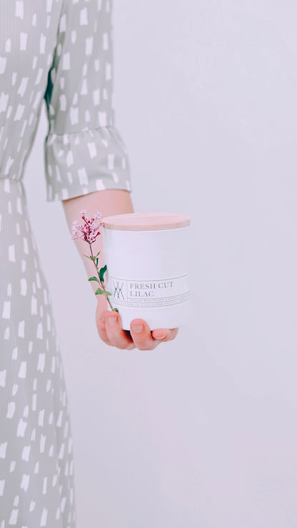 Fresh Cut Lilac Coconut Wax Candle 16 oz. White Bamboo Lid