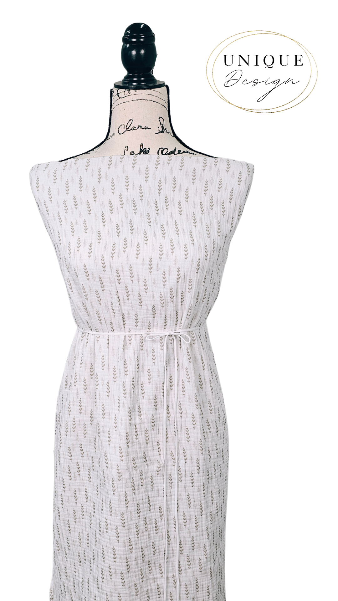 * Unique Design * Cotton Muslin Whispering Leaves Frosted Sage