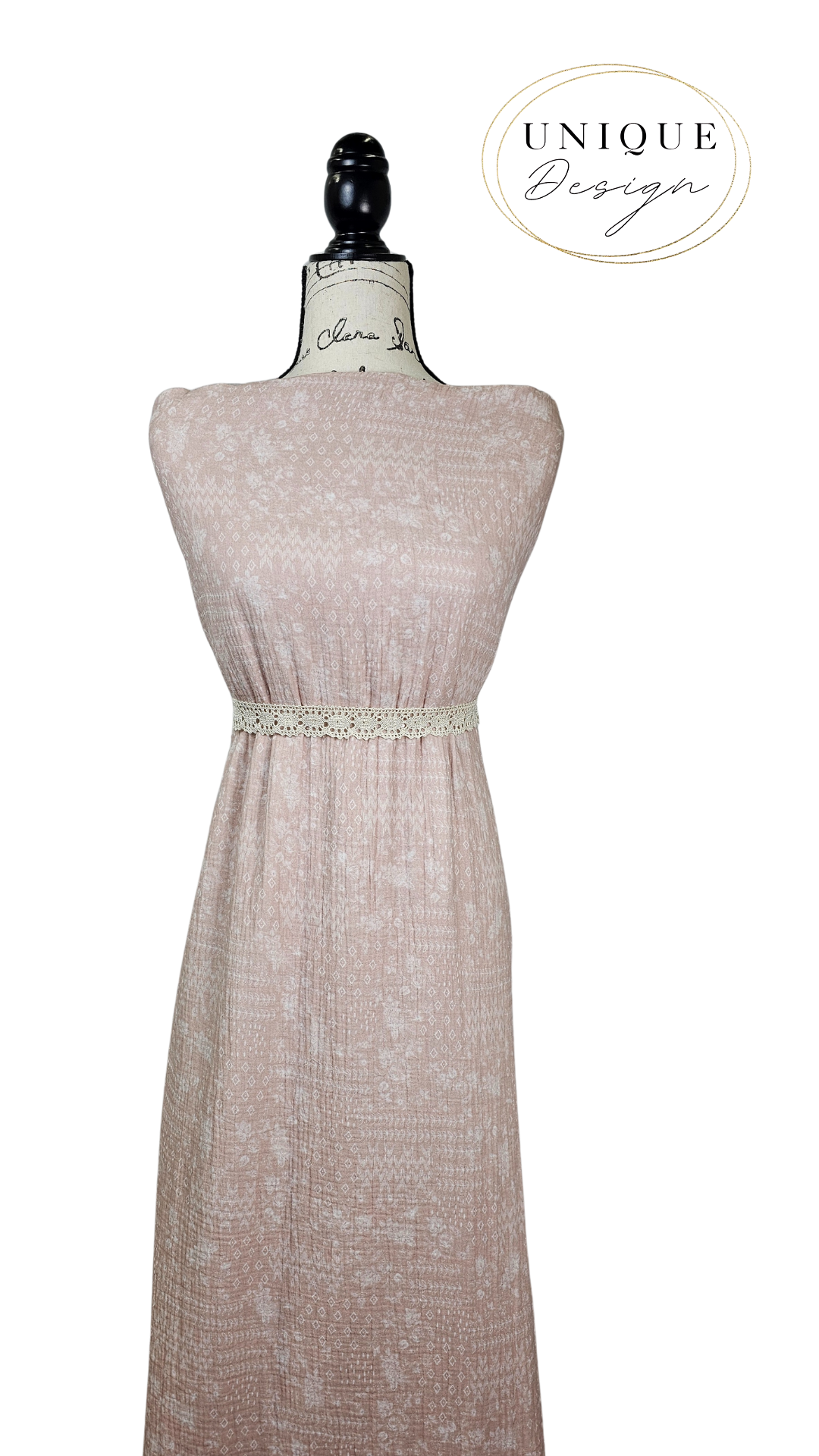 *Unique Design* Cotton Muslin Abstract Vintage Blooms Pale Rose