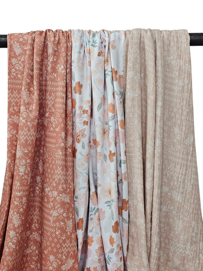 *Unique Design* Cotton Muslin Abstract Vintage Blooms Pale Rose