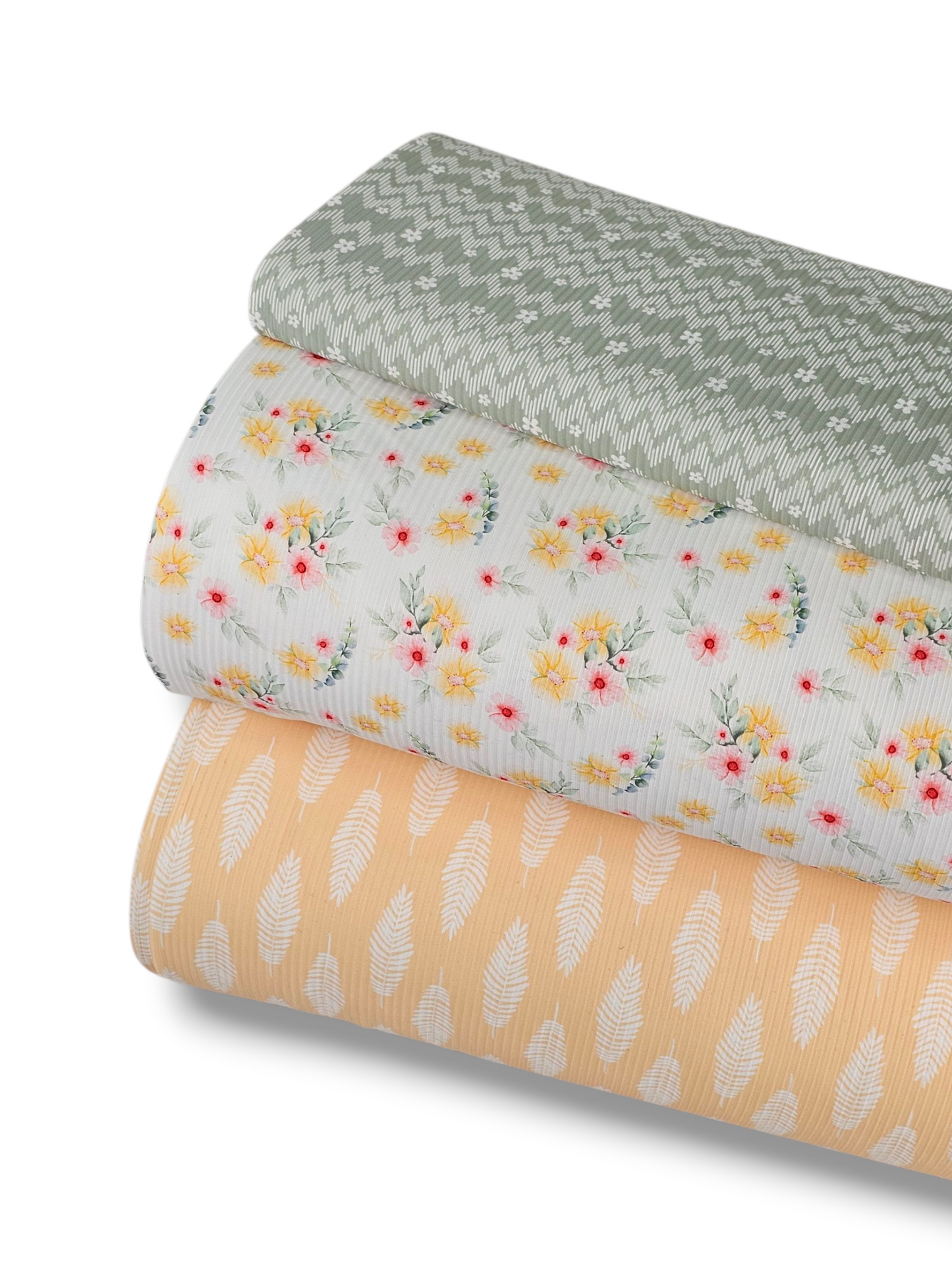 *Unique Design* Willow Ribbed Knit White Fern Pale Yellow