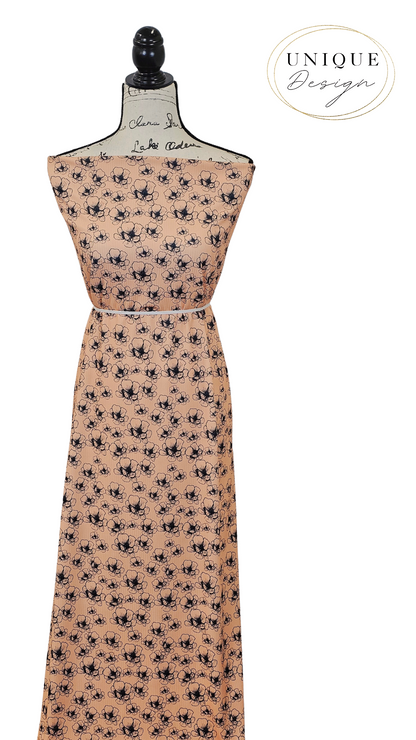 *Unique Design* Willow Ribbed Knit Black Petals Peach