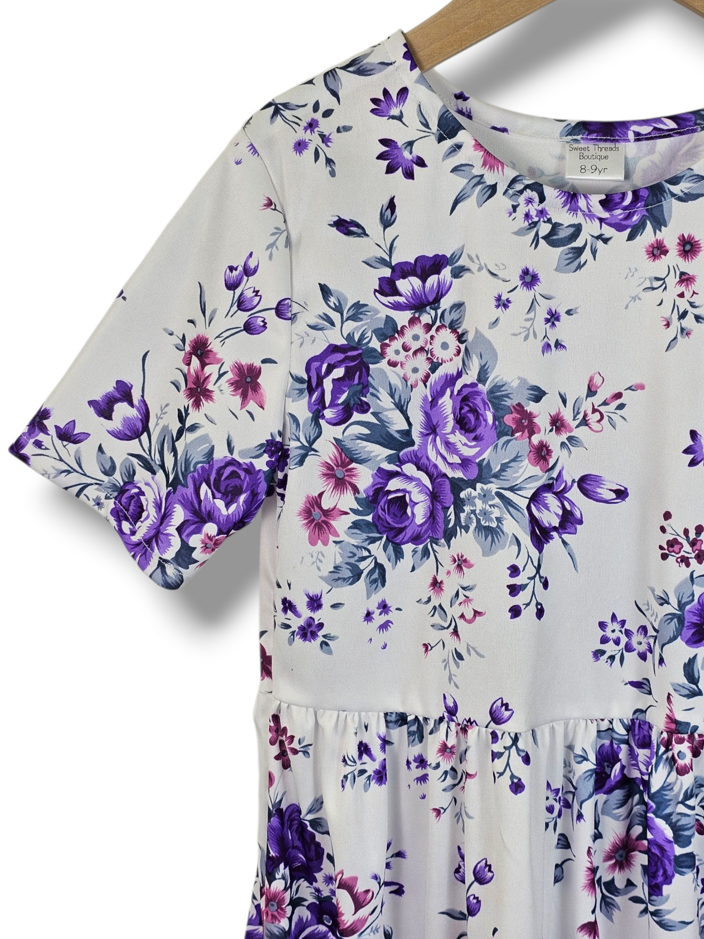 8-9 Year Knit Dress Deep Purple Roses