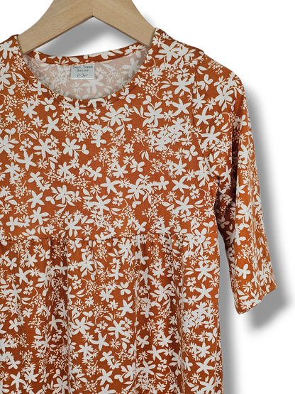 2-3 Yr Dress Double Brushed Autumn Orange Floral
