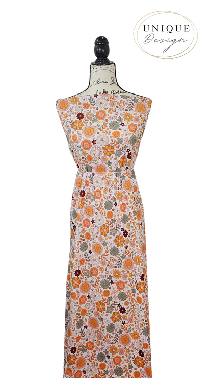 *Unique Design* Tricot Knit Retro Blooms White