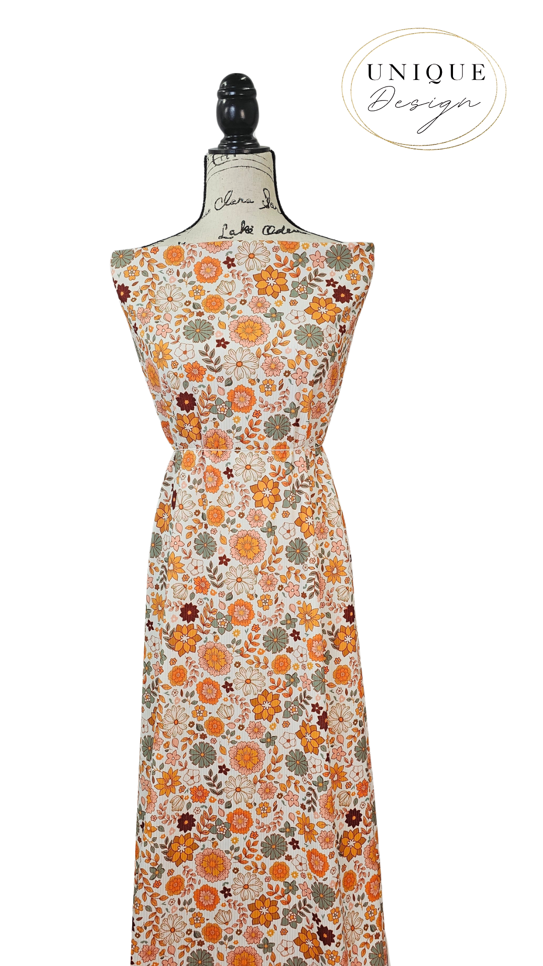 *Unique Design* Willow Ribbed Knit Retro Blooms White