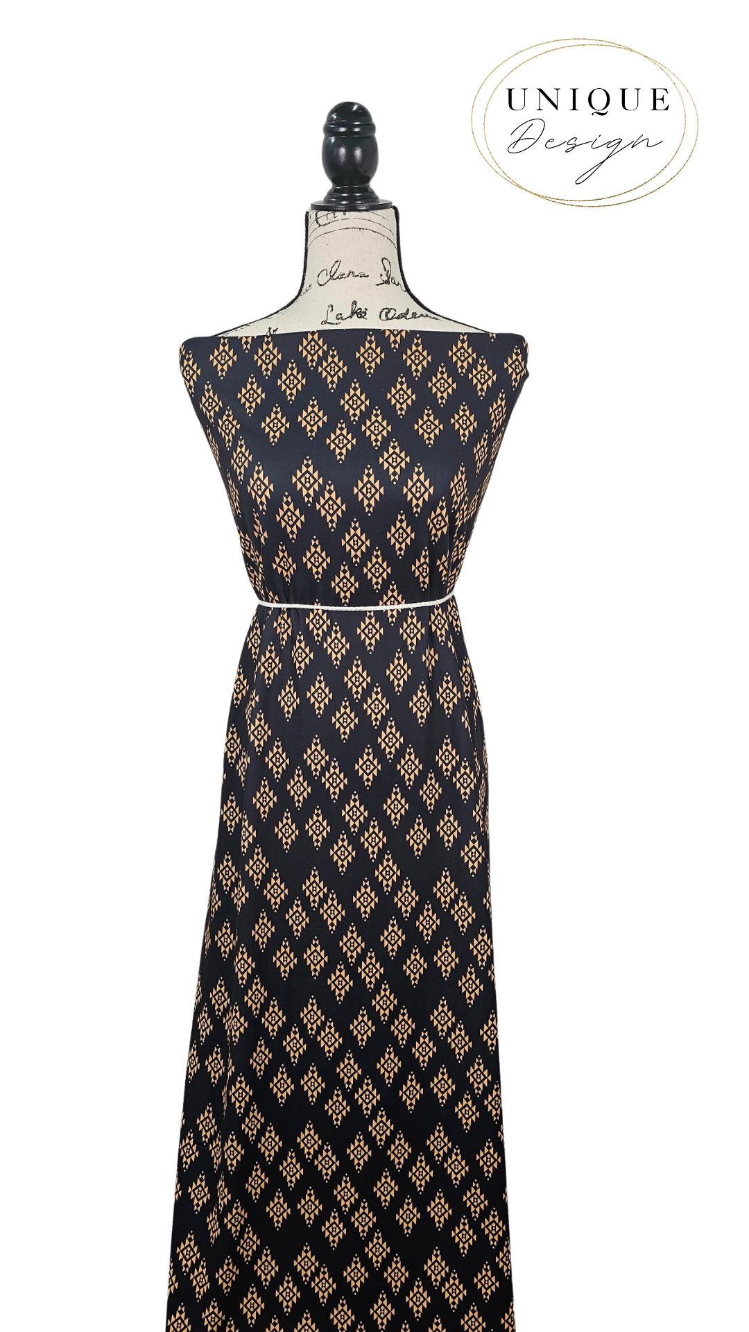 *Unique Design* Double Brushed Poly Black & Gold Aztec