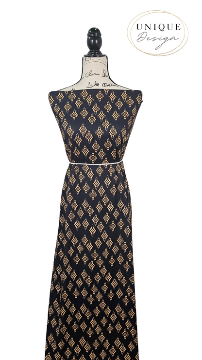 *Unique Design* Double Brushed Poly Black & Gold Aztec