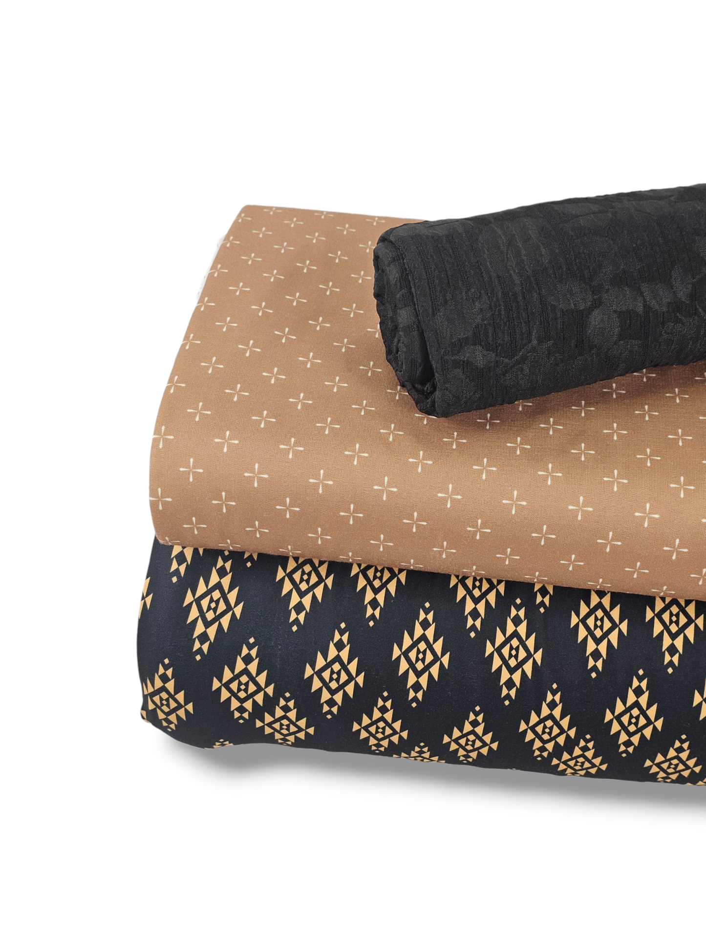*Unique Design* Double Brushed Poly Black & Gold Aztec